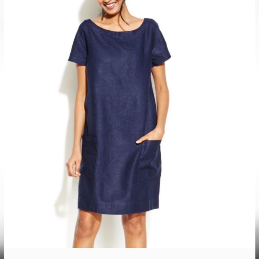 Eileen Fisher Navy blue linen dress.